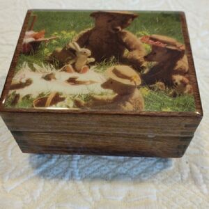 Vintage Reuge Sainte Coix Switzerland Teddy Bear Picnic Music Trinket Jewelry Bx